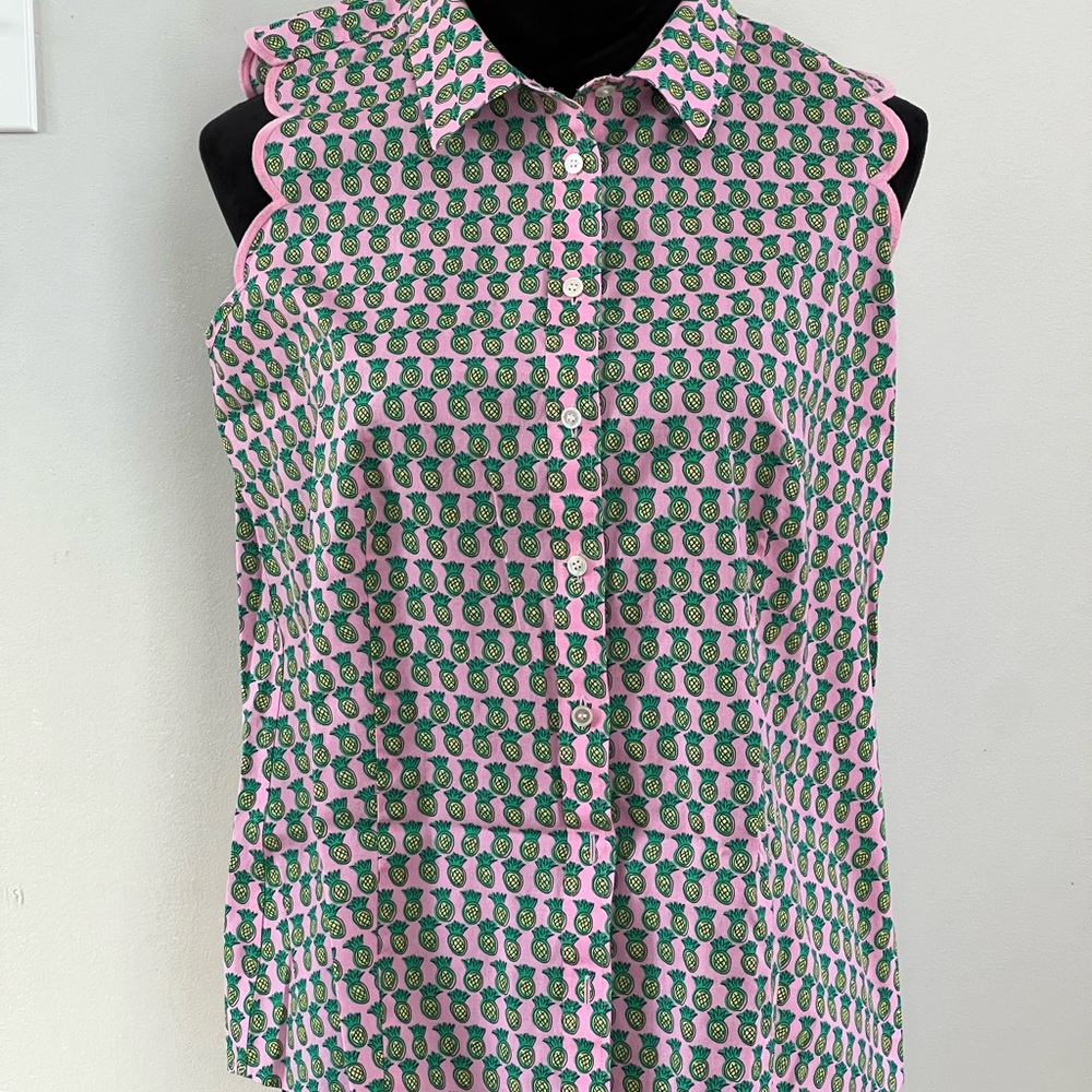 Talbots Pink and Green Pineapple Blouse - Picture 2 of 8